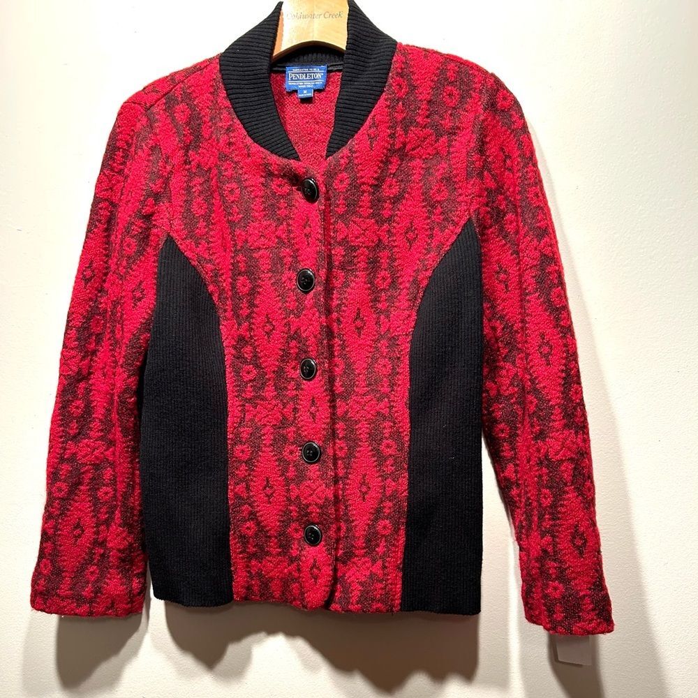 Pendleton Red Black Wool Jacket Coat Sweatercoat … - image 1